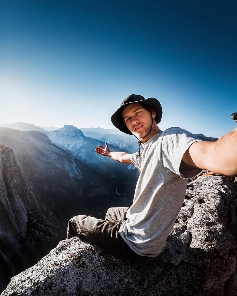 image: the spot where i sat and waited for the sun to rise over half dome ? my 4000ft view point wasn't bad as long as i didn't look down #eyesonthehorizon by kyleohlson