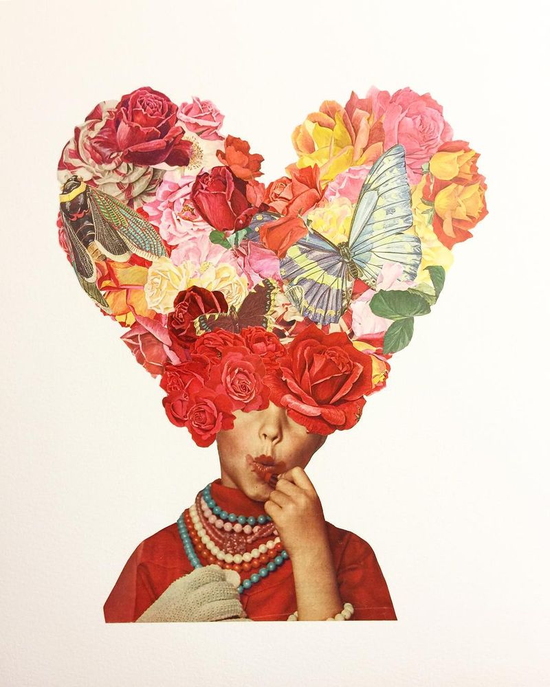 image: More is More / Analog collage on...#collageart #maksimalism #collage_guild #cutandpaste #analogcollage #lipstick #flowerlover #collagecollectiveco #handcutpaper #taidekollaasi #riikkafransila #analogcollagecommune #surrealart #finnishartist #c_expo by vintageart_originals