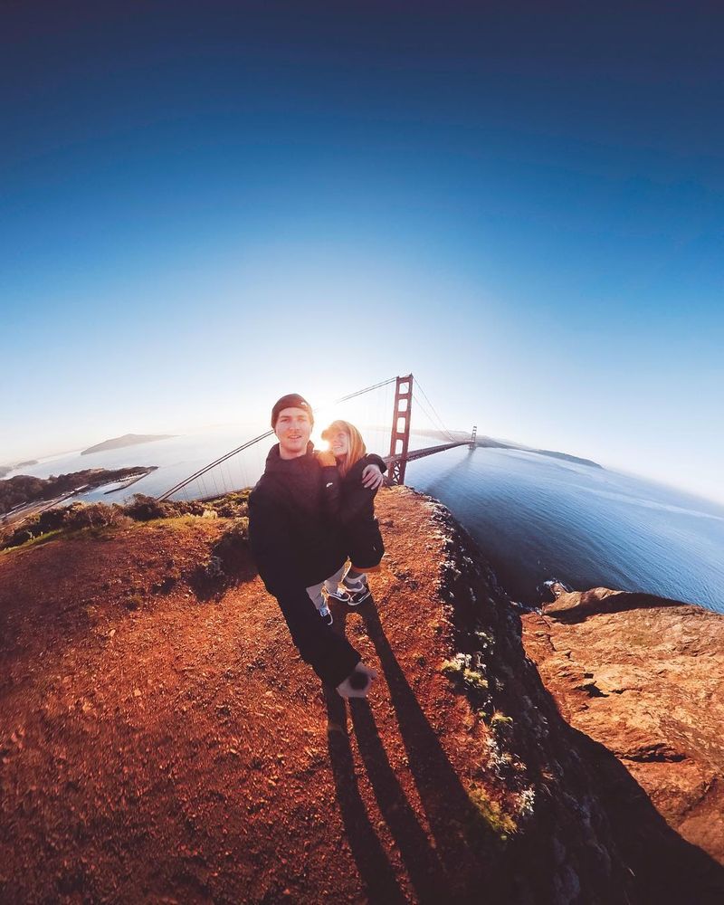 image: Flash back to a sunrise overlooking the Golden Gate Bridge and all of San Francisco ? GoPro Fusion making our viewpoint look like it’s our own earth ?—#California #SanFrancisco #GoldenGateBridge #Sunrise by kyleohlson