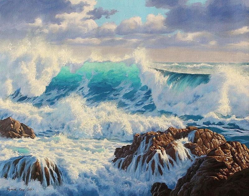 image: Cook Strait, 24" x 30", oil on canvas #seascapes #seascapeart #seascapepainting #ocean #wildsea #surf #oilpainting #artofinstagram #fineart #artist #artoftheday #waves #artsy #queenstownartist #cookstrait #langridgeoils by samuel_earp_artist