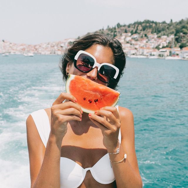 image: Dear summer, you bring me so much happiness but also the best fruities🍉 Sunnies and jewels @follifollie #35experiences #hydra #greece by belenhostalet